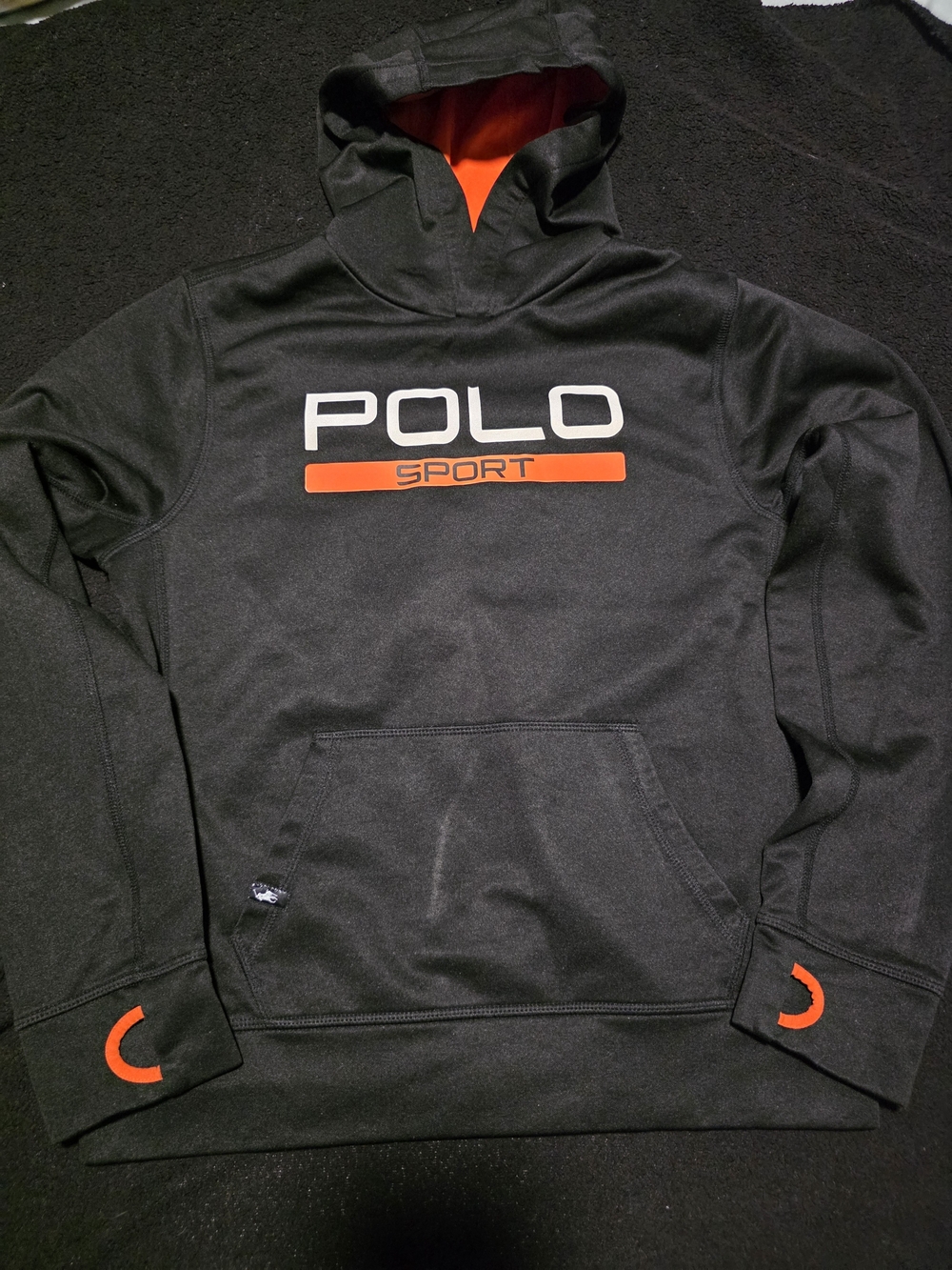 Ralph Lauren Polo Sport Black Hoodie with Orange Accents